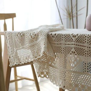 Handmade Floral Crochet Lace Tablecloth bedspread  Beige 10 Pieces